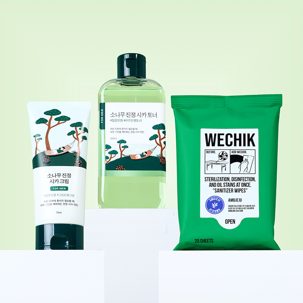 Round Lab for Men Pine Calming Toner/Cream 2-Piece Set (Toner 300ml or + Cleansing Wipes 20 sheets or + Cleanser 40ml)