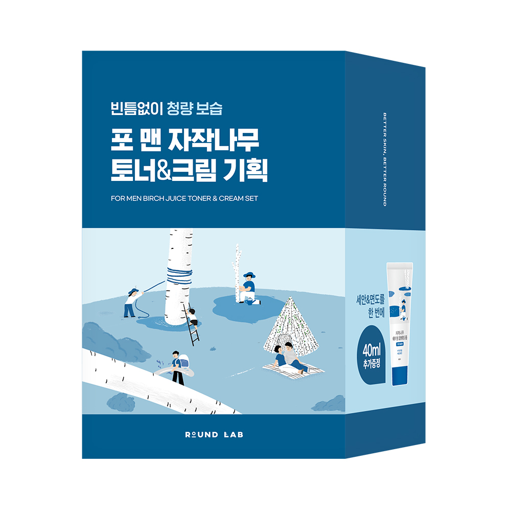 Round Lab For Men Birch Toner & Cream Duo Set (+ Shaving Foam 40ml)